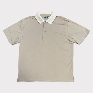 PRO TOUR  MENS SHIRT SLEEVE POLO GOLF SHIRT SIZE LARGE TAN W/ STRIPES